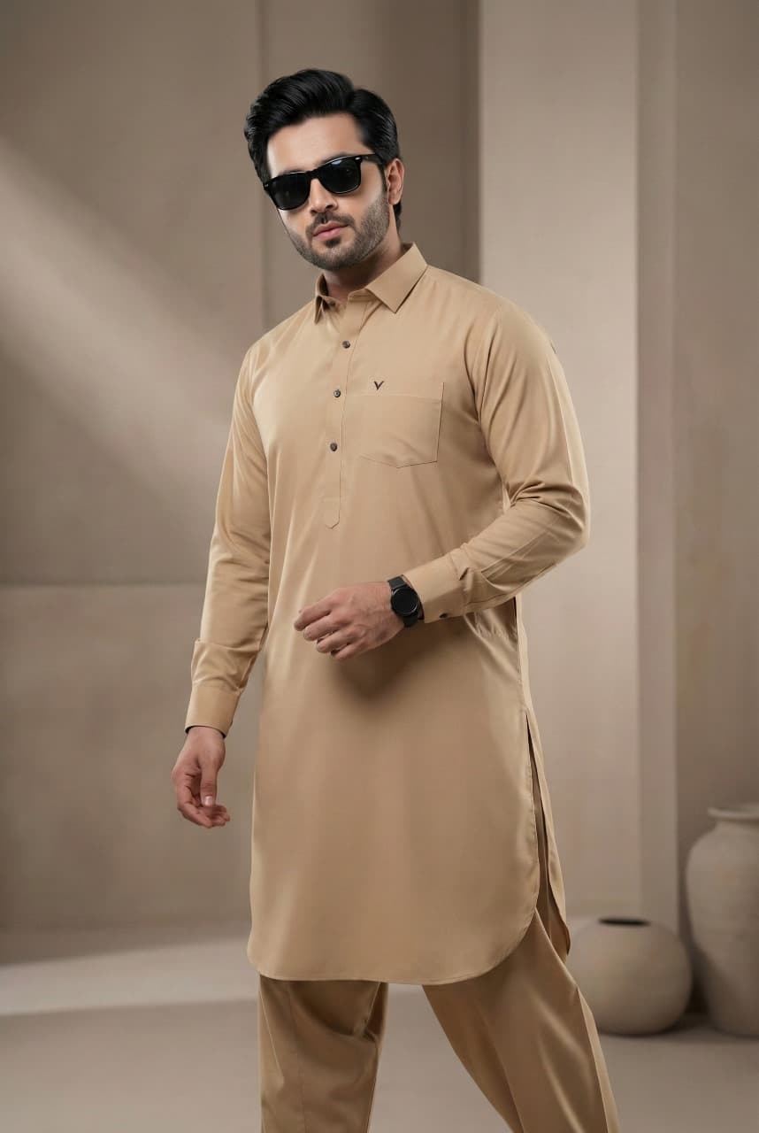 Fawn Blended Classic Shalwar Kameez